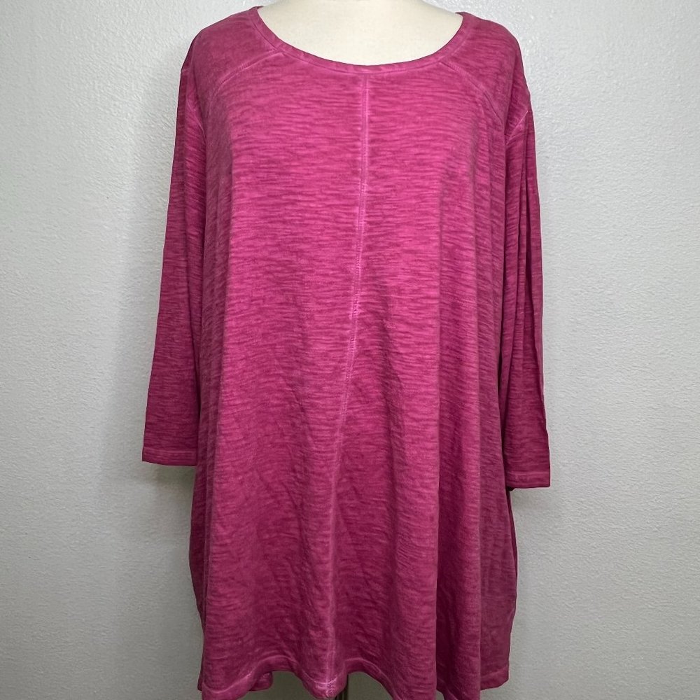 Logo by Lori‎ Goldstein Pink/Purple Space-Dye 3/4 Sleeve Knit Top Tunic SZ 5X